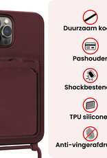 NoXx NoXx iPhone 14 Pro Max Hoesje Pashouder met Koord Met Screenprotector - Aubergine