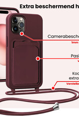 NoXx NoXx iPhone 14 Pro Max Hoesje Pashouder met Koord Met Screenprotector - Aubergine