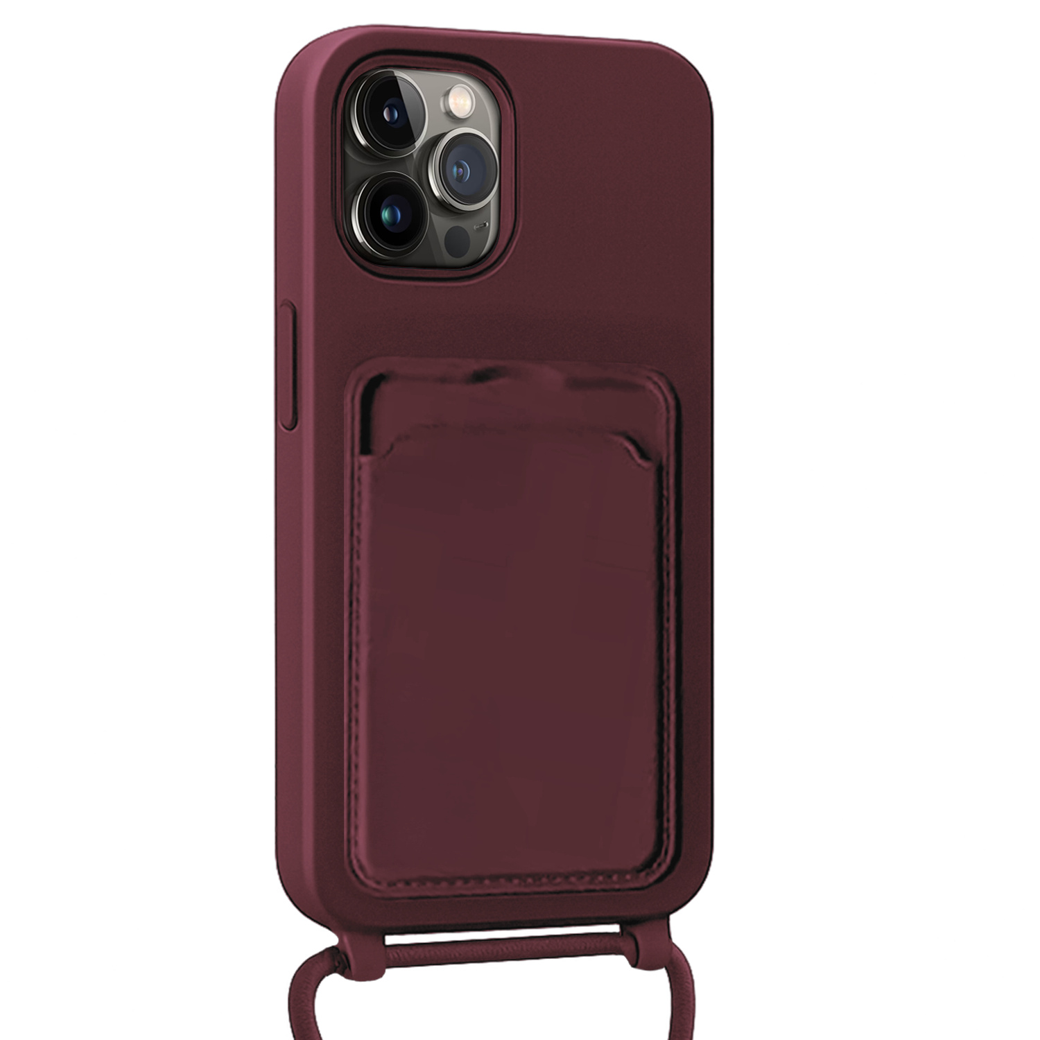NoXx NoXx iPhone 14 Pro Max Hoesje Pashouder met Koord Met Screenprotector - Aubergine