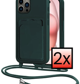NoXx NoXx iPhone 14 Pro Max Hoesje Pashouder met Koord - Donkergroen - 2 PACK