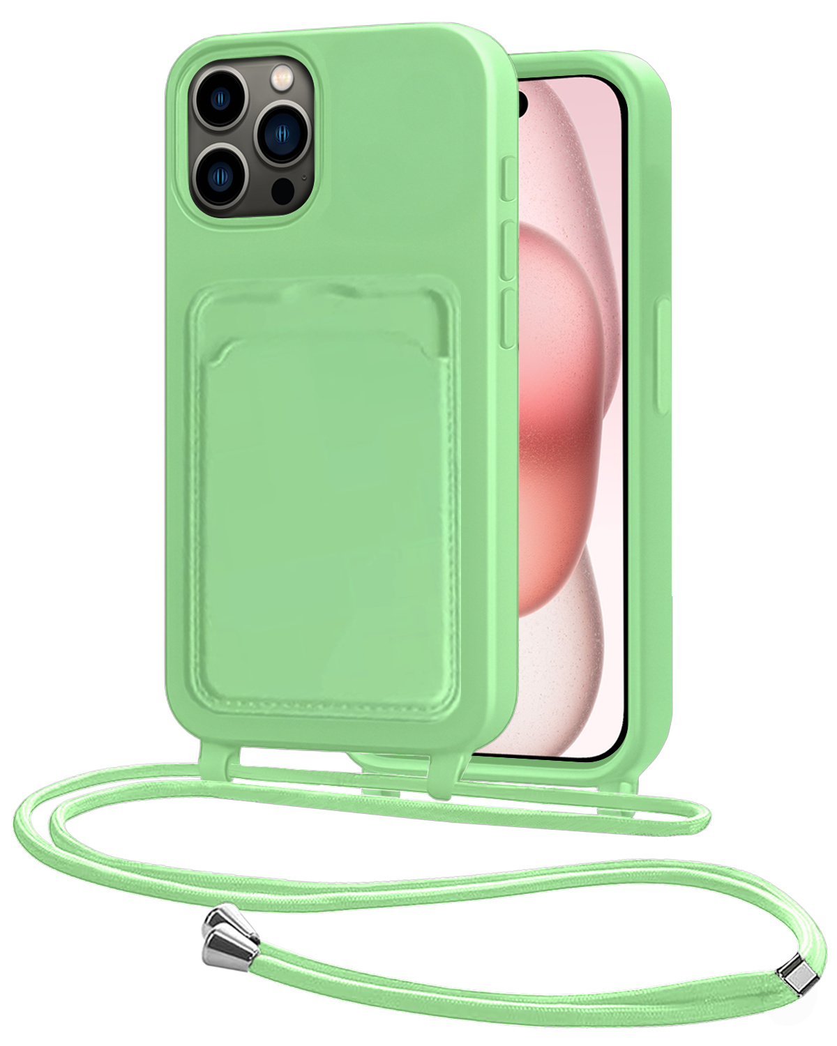 NoXx NoXx iPhone 14 Pro Max Hoesje Pashouder met Koord - Groen