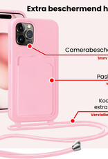 NoXx NoXx iPhone 14 Pro Max Hoesje Pashouder met Koord Met 2x Screenprotector - Lichtroze