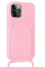 NoXx NoXx iPhone 14 Pro Max Hoesje Pashouder met Koord Met 2x Screenprotector - Lichtroze