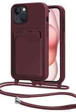 NoXx NoXx iPhone 15 Plus Hoesje Pashouder met Koord - Aubergine