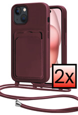 NoXx NoXx iPhone 15 Plus Hoesje Pashouder met Koord - Aubergine - 2 PACK