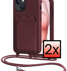 NoXx NoXx iPhone 15 Plus Hoesje Pashouder met Koord - Aubergine - 2 PACK