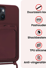 NoXx NoXx iPhone 15 Plus Hoesje Pashouder met Koord Met Screenprotector - Aubergine