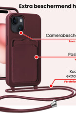 NoXx NoXx iPhone 15 Plus Hoesje Pashouder met Koord Met Screenprotector - Aubergine