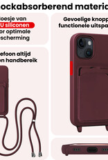 NoXx NoXx iPhone 15 Plus Hoesje Pashouder met Koord Met Screenprotector - Aubergine