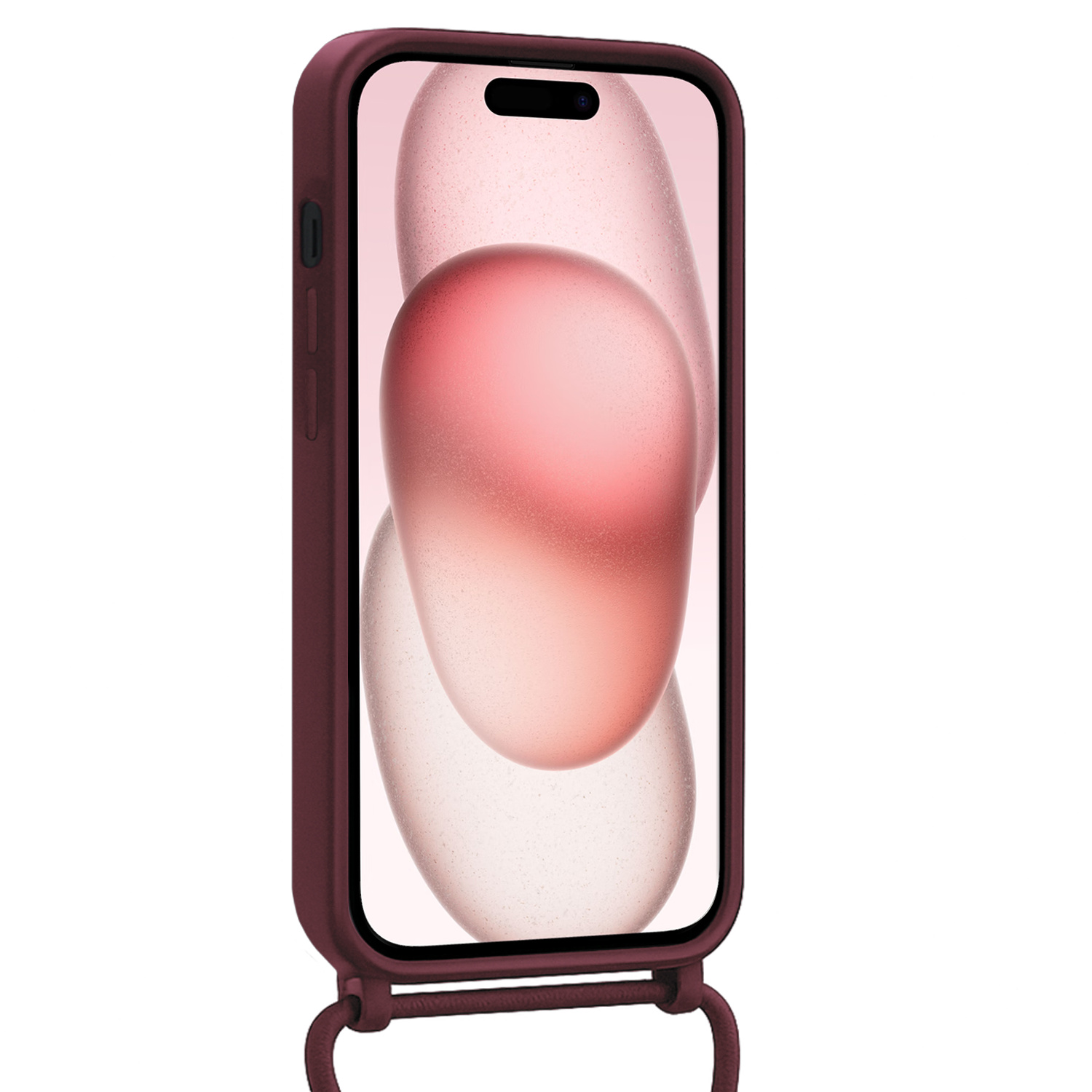 NoXx NoXx iPhone 15 Plus Hoesje Pashouder met Koord Met Screenprotector - Aubergine