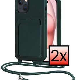 NoXx NoXx iPhone 15 Plus Hoesje Pashouder met Koord - Donkergroen - 2 PACK
