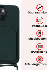 NoXx NoXx iPhone 15 Plus Hoesje Pashouder met Koord Met Screenprotector - Donkergroen