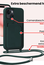 NoXx NoXx iPhone 15 Plus Hoesje Pashouder met Koord Met Screenprotector - Donkergroen