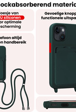 NoXx NoXx iPhone 15 Plus Hoesje Pashouder met Koord Met Screenprotector - Donkergroen