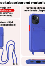 NoXx NoXx iPhone 15 Plus Hoesje Pashouder met Koord Met 2x Screenprotector - Fel Blauw