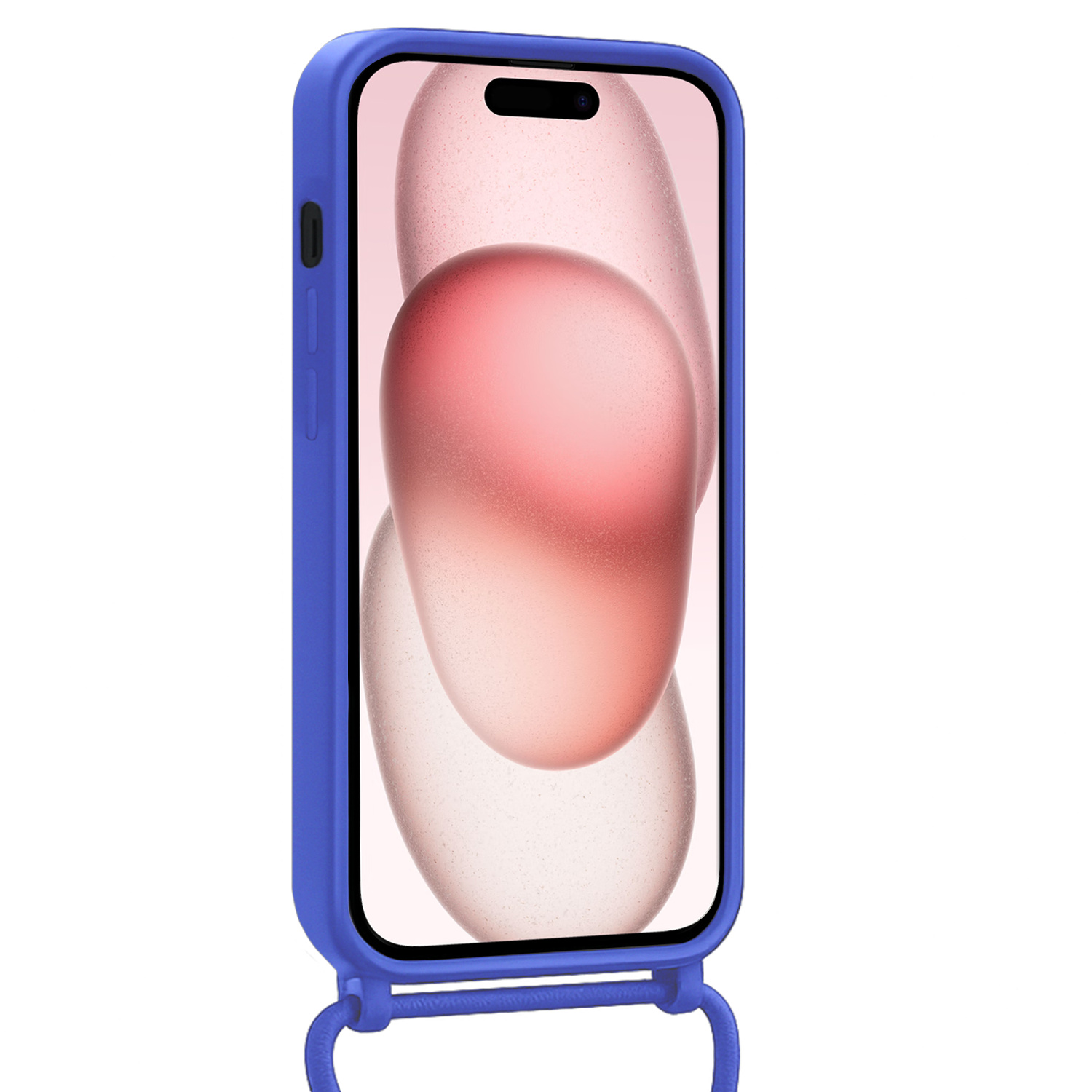NoXx NoXx iPhone 15 Plus Hoesje Pashouder met Koord Met 2x Screenprotector - Fel Blauw
