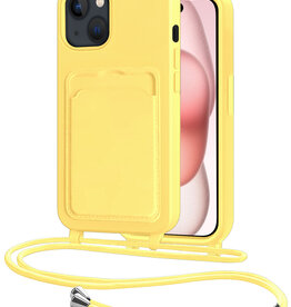 NoXx NoXx iPhone 15 Plus Hoesje Pashouder met Koord - Geel