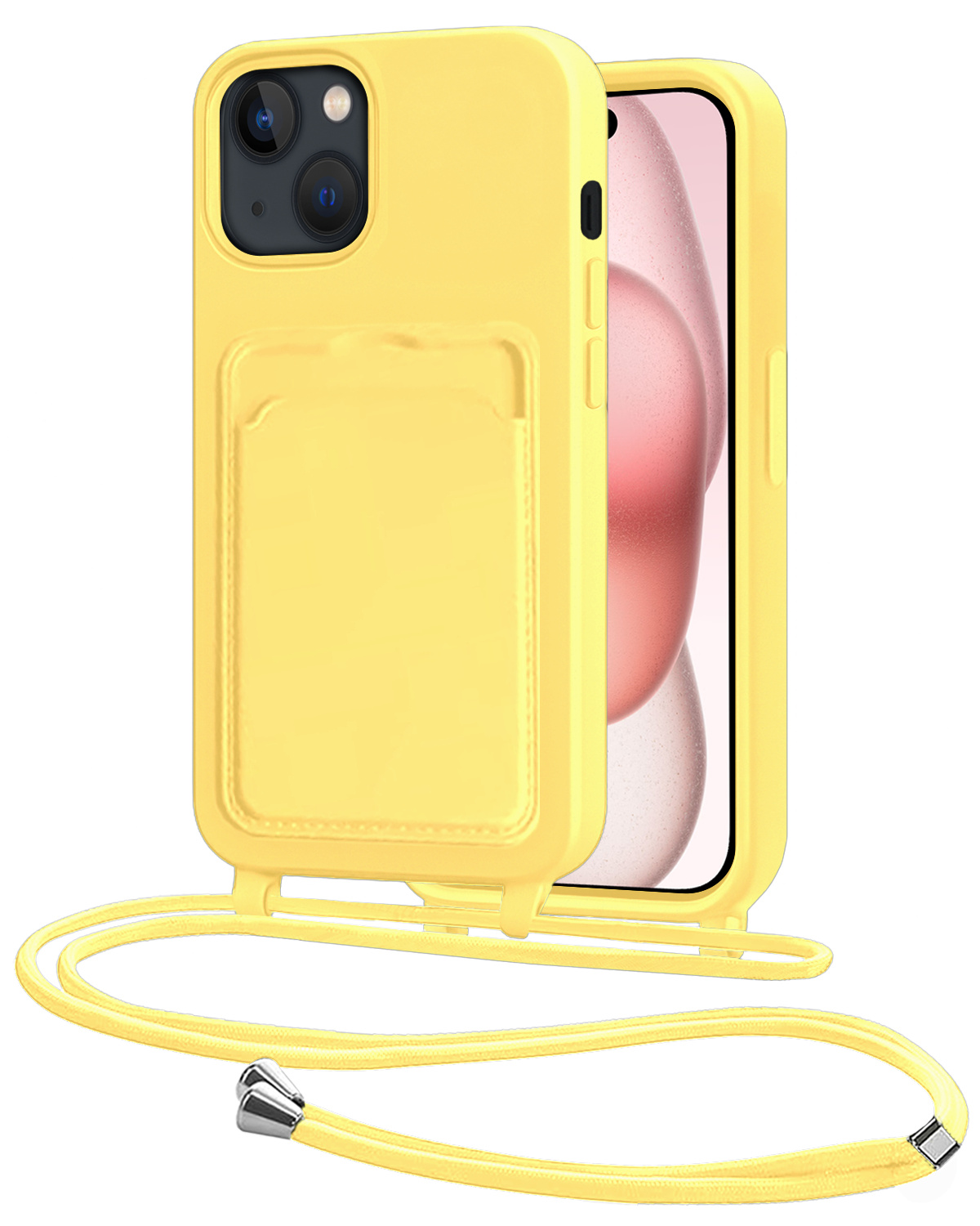 NoXx NoXx iPhone 15 Plus Hoesje Pashouder met Koord - Geel
