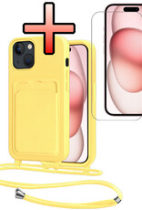 NoXx NoXx iPhone 15 Plus Hoesje Pashouder met Koord Met Screenprotector - Geel