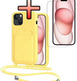 NoXx NoXx iPhone 15 Plus Hoesje Pashouder met Koord Met Screenprotector - Geel