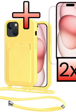 NoXx NoXx iPhone 15 Plus Hoesje Pashouder met Koord Met 2x Screenprotector - Geel