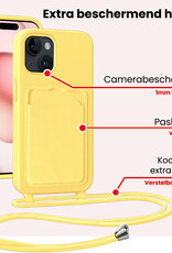 NoXx NoXx iPhone 15 Plus Hoesje Pashouder met Koord Met 2x Screenprotector - Geel