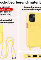 NoXx NoXx iPhone 15 Plus Hoesje Pashouder met Koord Met 2x Screenprotector - Geel