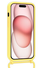 NoXx NoXx iPhone 15 Plus Hoesje Pashouder met Koord Met 2x Screenprotector - Geel