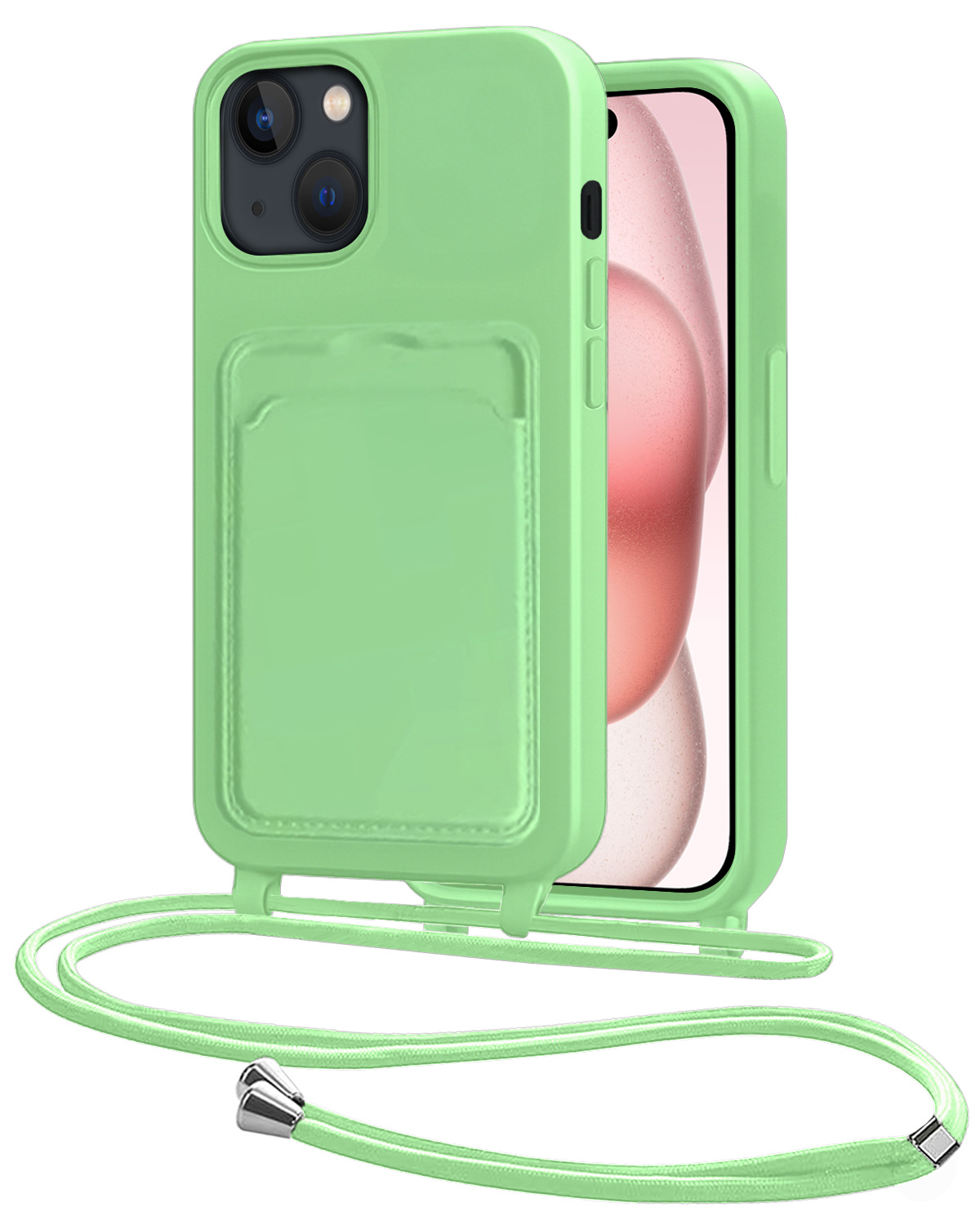 NoXx NoXx iPhone 15 Plus Hoesje Pashouder met Koord - Groen