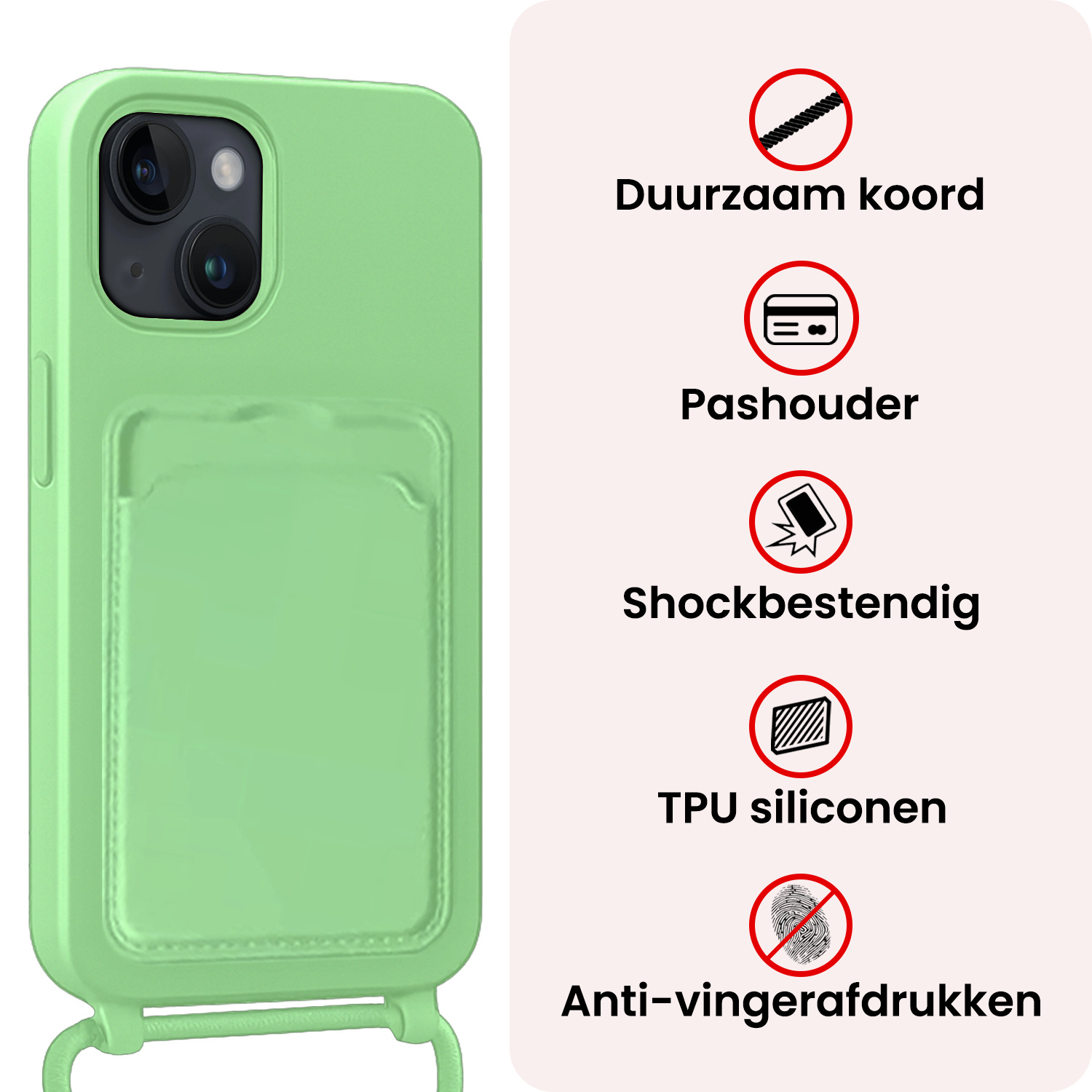 NoXx NoXx iPhone 15 Plus Hoesje Pashouder met Koord - Groen - 2 PACK