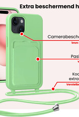 NoXx NoXx iPhone 15 Plus Hoesje Pashouder met Koord Met 2x Screenprotector - Groen