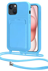 NoXx NoXx iPhone 15 Plus Hoesje Pashouder met Koord - Lichtblauw