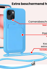 NoXx NoXx iPhone 15 Plus Hoesje Pashouder met Koord Met 2x Screenprotector - Lichtblauw