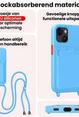 NoXx NoXx iPhone 15 Plus Hoesje Pashouder met Koord Met 2x Screenprotector - Lichtblauw