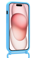 NoXx NoXx iPhone 15 Plus Hoesje Pashouder met Koord Met 2x Screenprotector - Lichtblauw