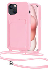 NoXx NoXx iPhone 15 Plus Hoesje Pashouder met Koord - Lichtroze
