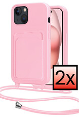 NoXx NoXx iPhone 15 Plus Hoesje Pashouder met Koord - Lichtroze - 2 PACK