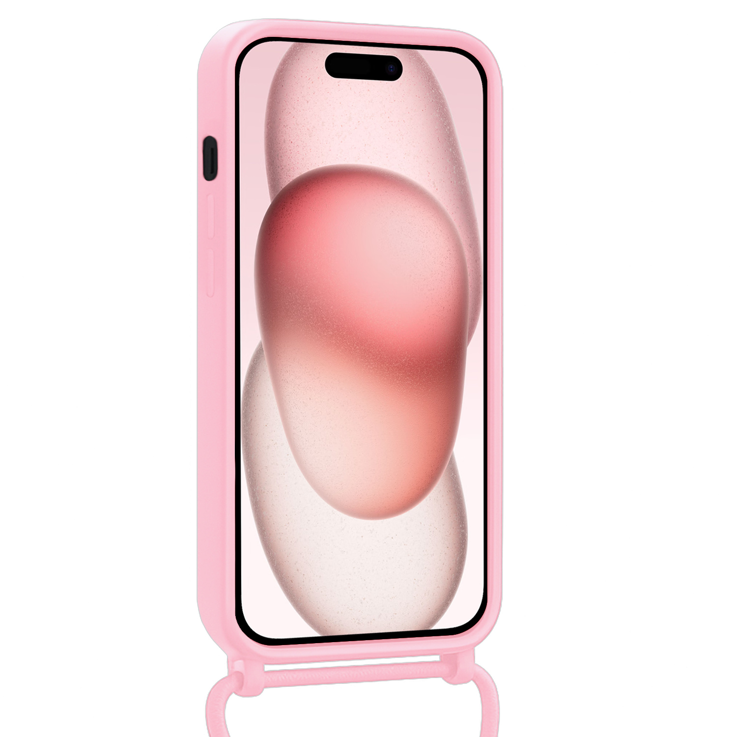 NoXx NoXx iPhone 15 Plus Hoesje Pashouder met Koord Met Screenprotector - Lichtroze