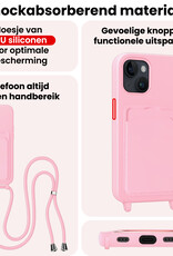 NoXx NoXx iPhone 15 Plus Hoesje Pashouder met Koord Met 2x Screenprotector - Lichtroze