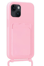 NoXx NoXx iPhone 15 Plus Hoesje Pashouder met Koord Met 2x Screenprotector - Lichtroze