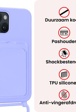 NoXx NoXx iPhone 15 Plus Hoesje Pashouder met Koord Met Screenprotector - Lila