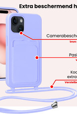 NoXx NoXx iPhone 15 Plus Hoesje Pashouder met Koord Met Screenprotector - Lila