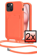 NoXx NoXx iPhone 15 Plus Hoesje Pashouder met Koord - Papaya - 2 PACK