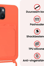 NoXx NoXx iPhone 15 Plus Hoesje Pashouder met Koord Met Screenprotector - Papaya