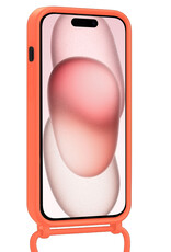 NoXx NoXx iPhone 15 Plus Hoesje Pashouder met Koord Met Screenprotector - Papaya