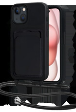 NoXx NoXx iPhone 15 Plus Hoesje Pashouder met Koord - Zwart