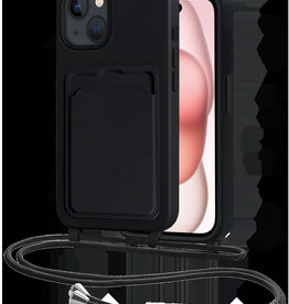 NoXx NoXx iPhone 15 Plus Hoesje Pashouder met Koord - Zwart