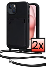 NoXx NoXx iPhone 15 Plus Hoesje Pashouder met Koord - Zwart - 2 PACK