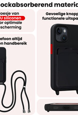 NoXx NoXx iPhone 15 Plus Hoesje Pashouder met Koord Met Screenprotector - Zwart