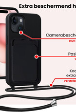 NoXx NoXx iPhone 15 Plus Hoesje Pashouder met Koord Met 2x Screenprotector - Zwart